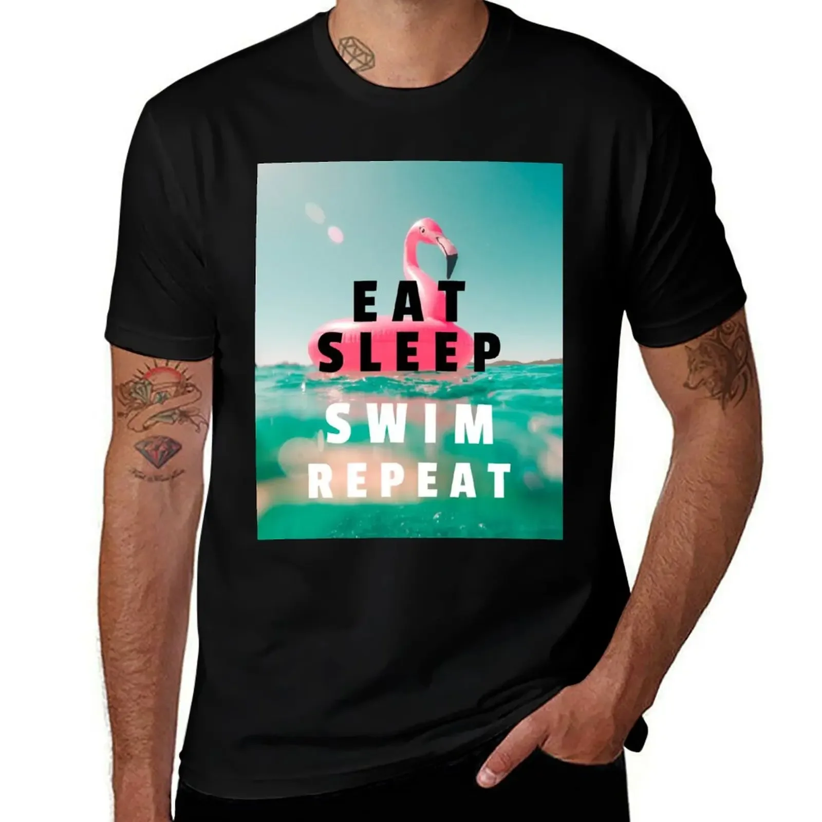 

Eat Sleep Swim Repeat Eat Sleep Swim Repeatable Design T-Shirt sweat vintage clothes Men's cotton t-shirt