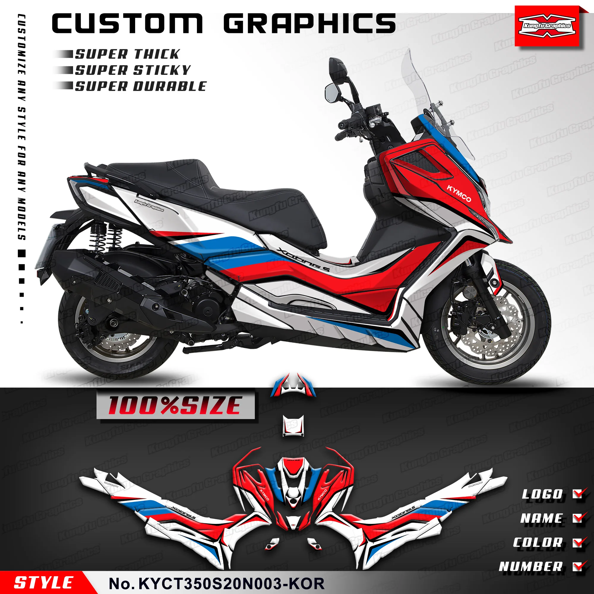 

KUNGFU GRAPHICS Sticker Sheet Wrap Design for KYMCO XCITING S350 & DT X360 2020-2025 Sports Scooter,KYCT350S20N003-KOR
