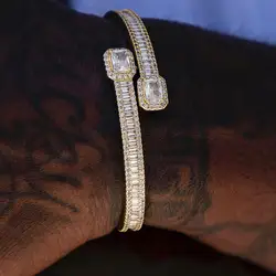 Iced Out Bling 5A Rectangle Heart Shaped CZ Full Band Cubic Zirconia Hip Hop New Men Boy Bangles