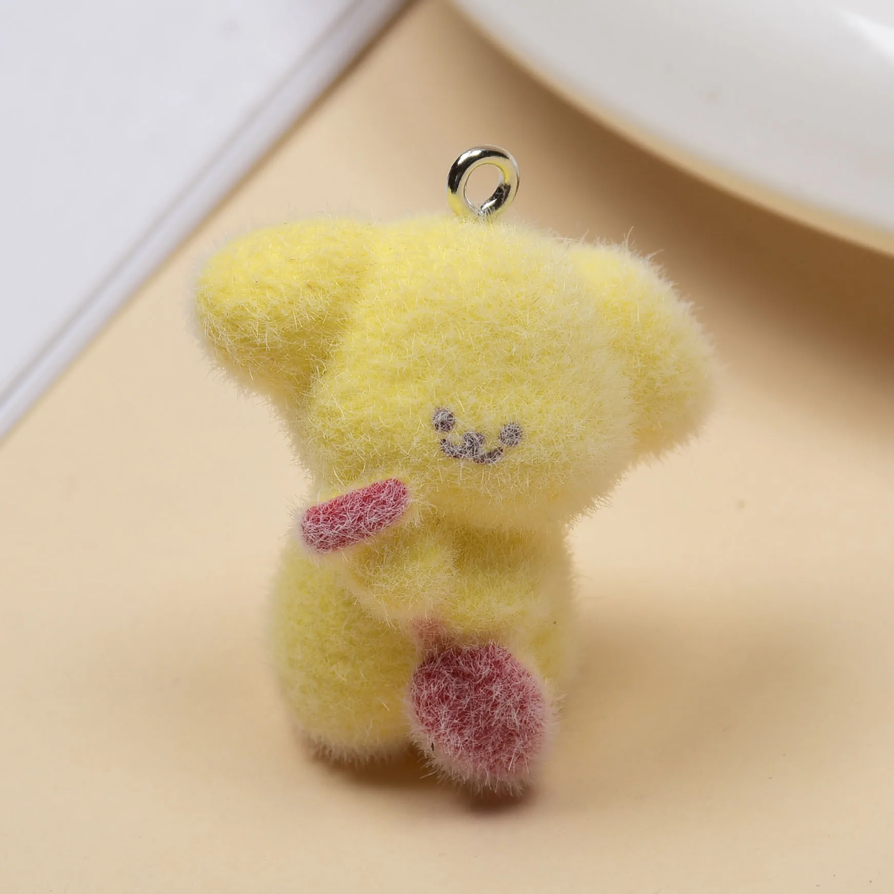 30pcs Flocking Resin Cartoon puppy Charms Plush Animal Pendant For Bag keychain DIY Craft Jewelry make Accessory wholesale