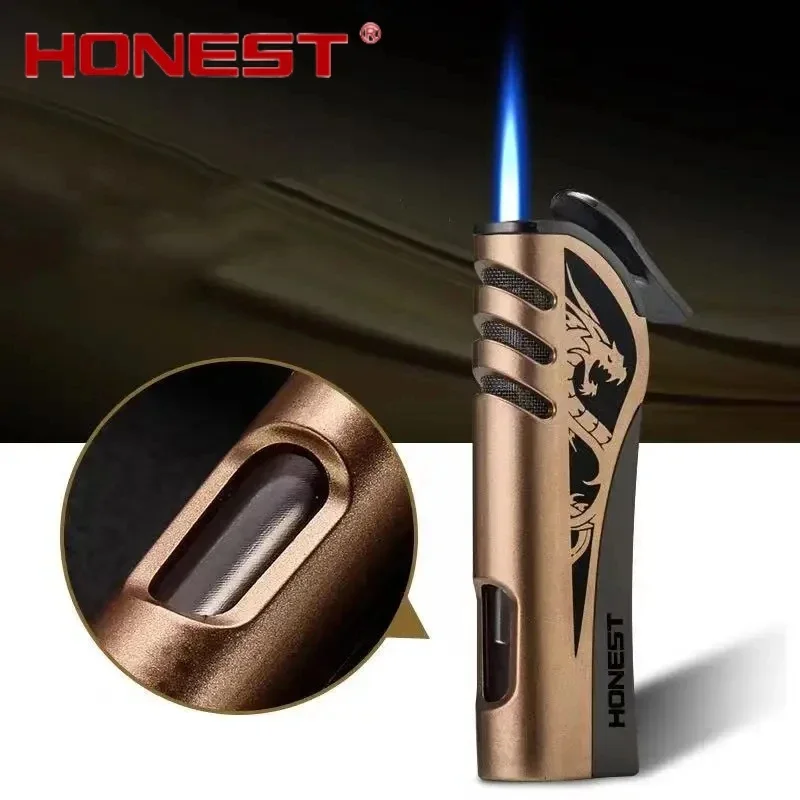 

Metal Windproof Inflatable Lighter with Visible Air Window Jet Blue Flame Torch Butane Spray Dragon Portable Lighter Men's Gift