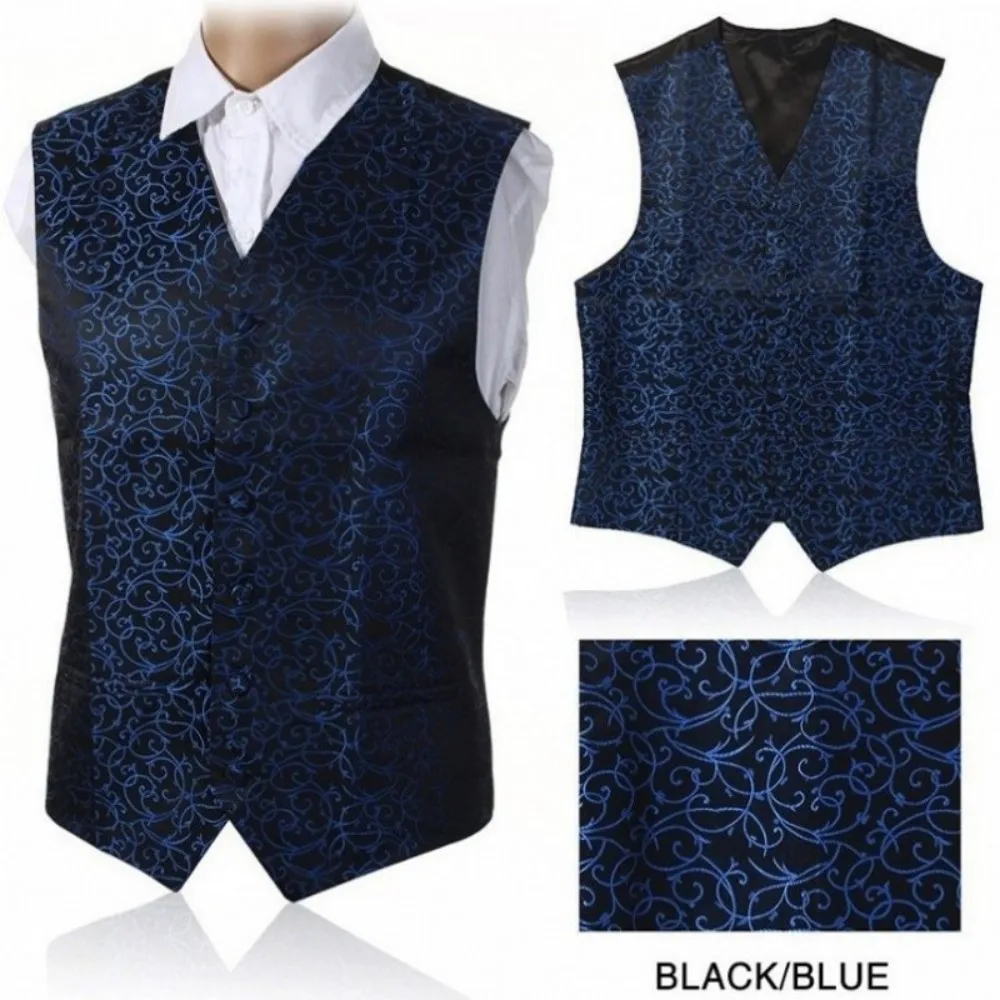 Wedding Red Vest Paisley Sim Fit Floral Pattern Male Sleeveless V-Neck Slim Fit Party Waistcoat Ikepeibao