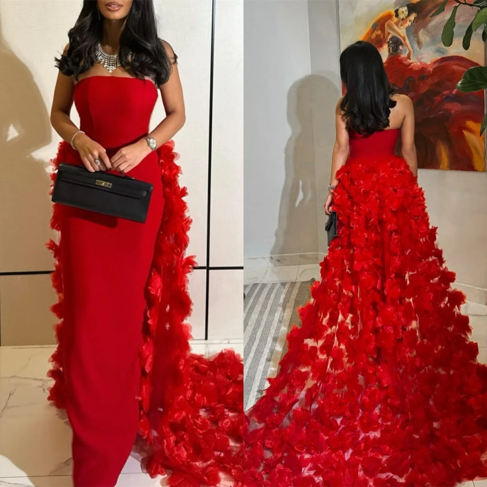 

Customized High Quality Red Jersey Evening Dress Temperament Strapless Sleeveless Celebrity Gowns Delicate Homecoming Dress