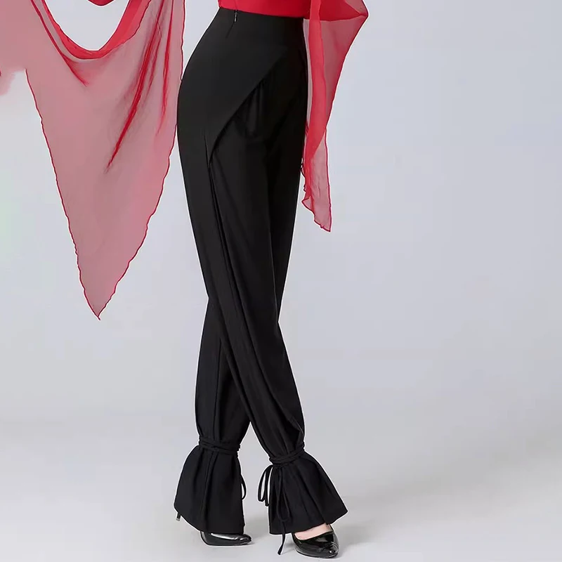 2024 New Latin Dance Pants Women Performance National Standard Waltz Trousers  Black Modern Ballroom  Dancewear Costumes