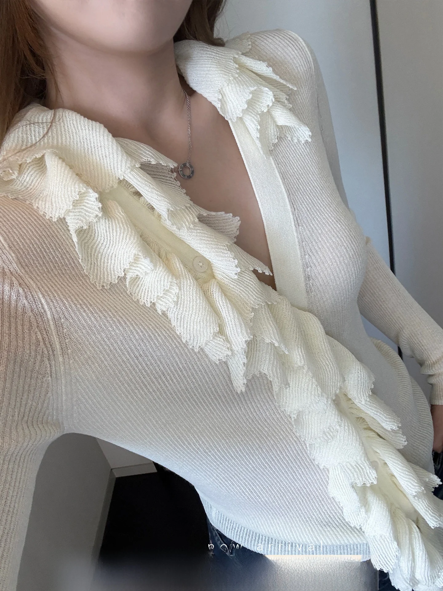 

Женский вязаный кардиган Xzichic с отстегивающимися кружевными вставками, V-образным вырезом, приталенный, повседневный, с длинными рукавами, из смесового волокна