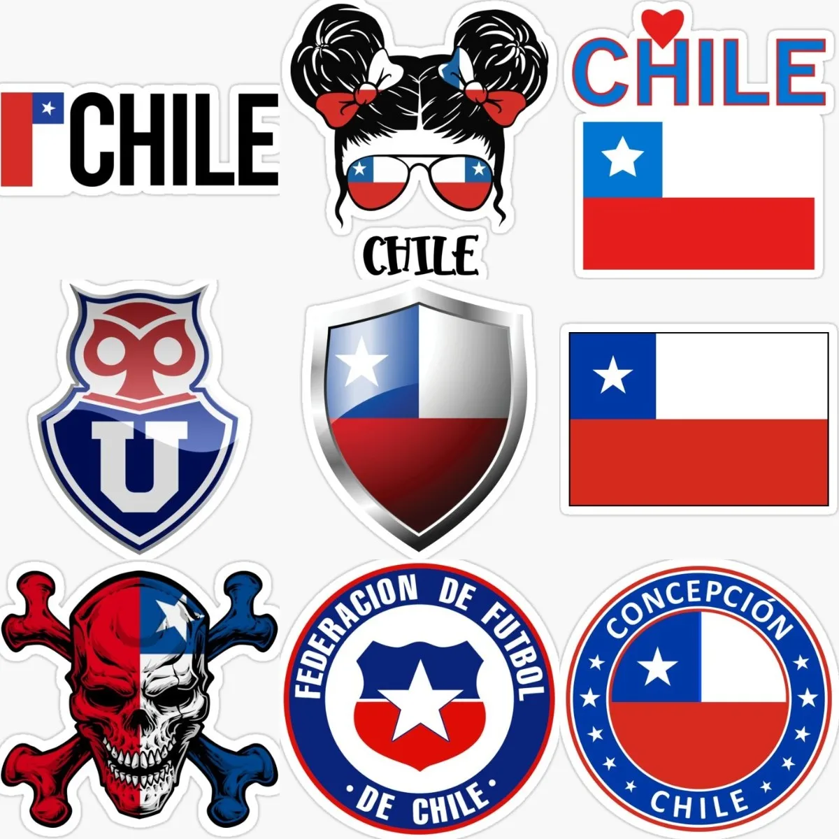 Chile Emblem Flag Skull Creative Sticker Motorcycle Laptop Truck Window Bicycle Wall Car Helmet Table Room PVC Decal Assecories