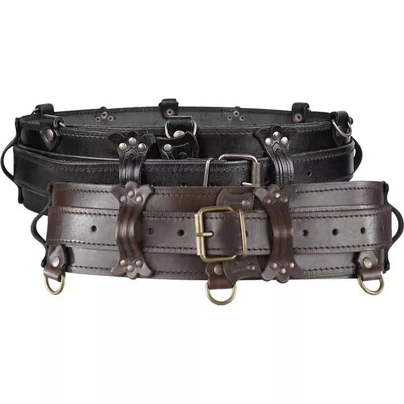 Image of Mittelalterlicher Schwertgürtel Steampunk Gothic Festival Taillengürtel Keltischer Ritter Larp Cosplay Kostüm Ringband PU Lederbund