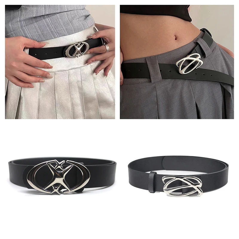 Punk Moon Star Buckle Belt Design Cross Metal Vintage Gothic Men Women Y2k Belt Pu Leather Waistband Jeans Pants Decorative Belt