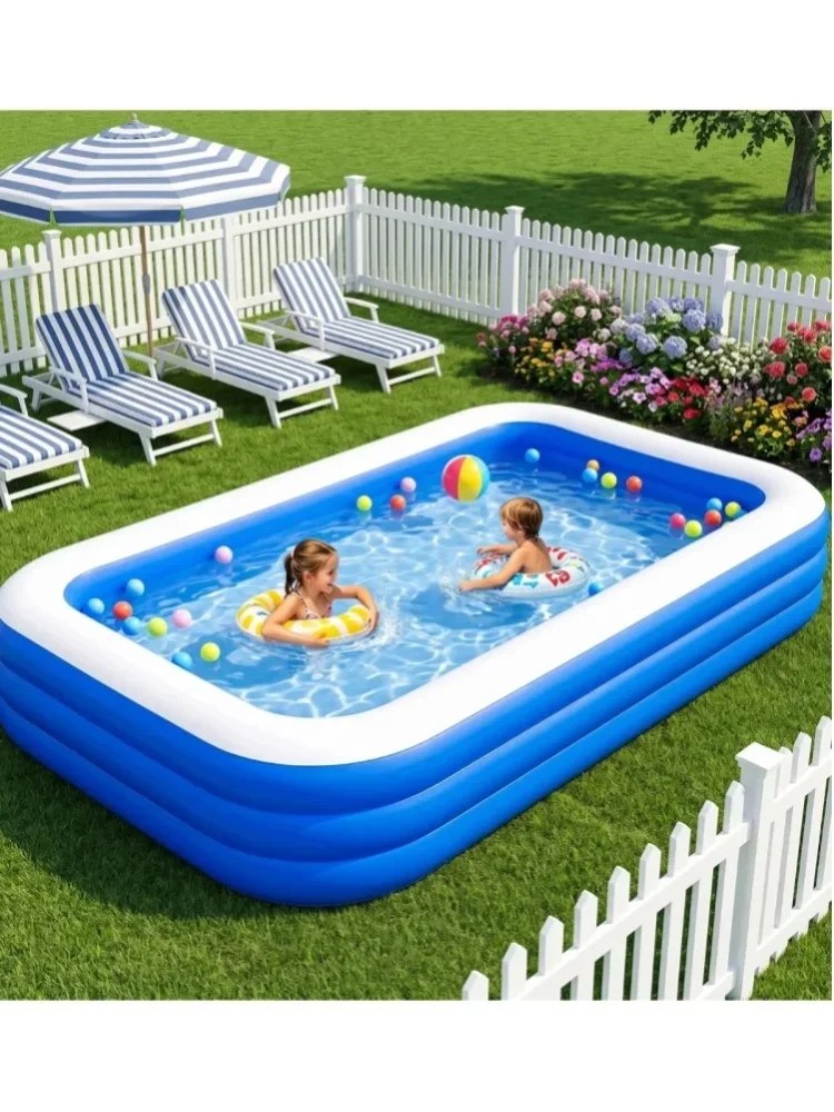 Verstärkter Familien-Aufblaspool, faltbarer Swimmingpool für Erwachsene & Kinder, Planschbecken für Garten, Hinterhof, Sommer-Wasserpartys