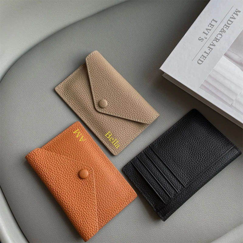 Custom Letters Soft Leather High-end Ultra-thin INS Style Mini Envelope Card Holder Wallet Simple ID Wallet Coin Purse