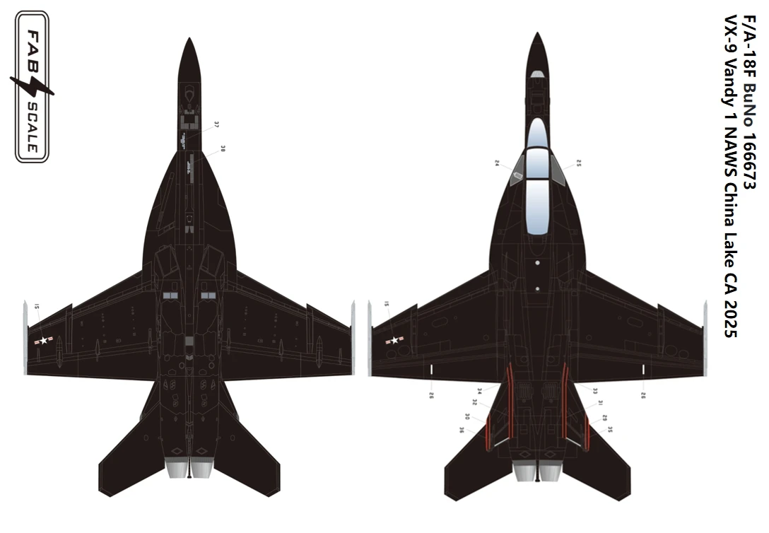 FabScale 1/48 1/72 F/A-18F VX-9 Vandy 1 NAWS China Lake CA 2025 ملصق مرن مقطوع بالقالب لمجموعة أكاديمية Hasegawa Hobby DIY #3