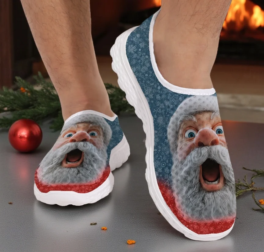 شباشب منزلية كاجوال بطباعة ملتوية من سانتا كلوز، قماش خفيف الوزن وجيد التهوية للنساء والرجال #3