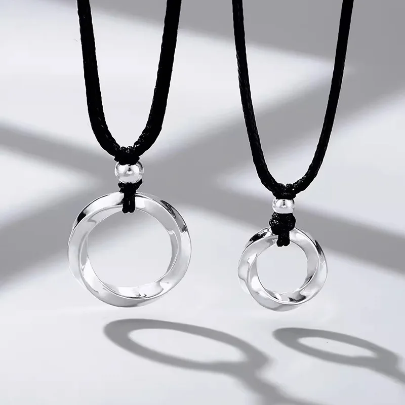 

Uniorsj 925 Sterling Silver Jewelry Twisted Circle Pendant Adjustable Necklaces for Couples Women and Men Best Gift
