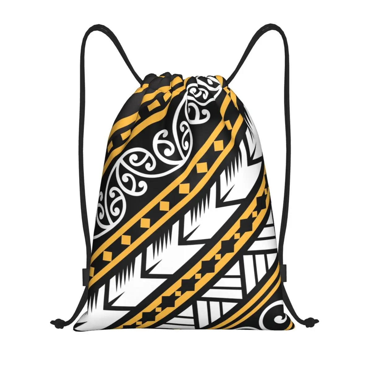Traditionally Yellow And Black Maoris Design From New Zealand Drawstring Bag for Shopping Yoga Backpacks Sports Gym Sackpack