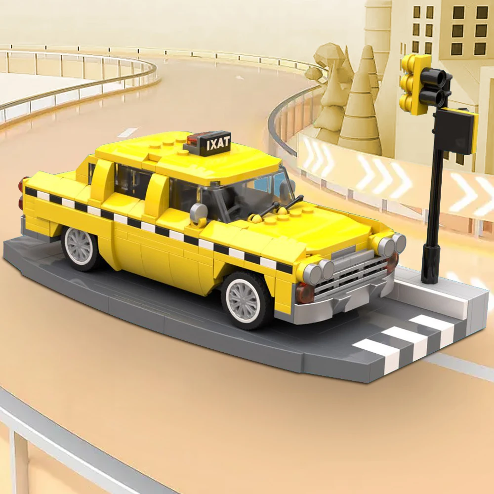 Gobricks MOC Cartoon Tax Car Checker Cab Building Block Number Lore Set Transportation Vehicles Education Brick  Model Kids Toy