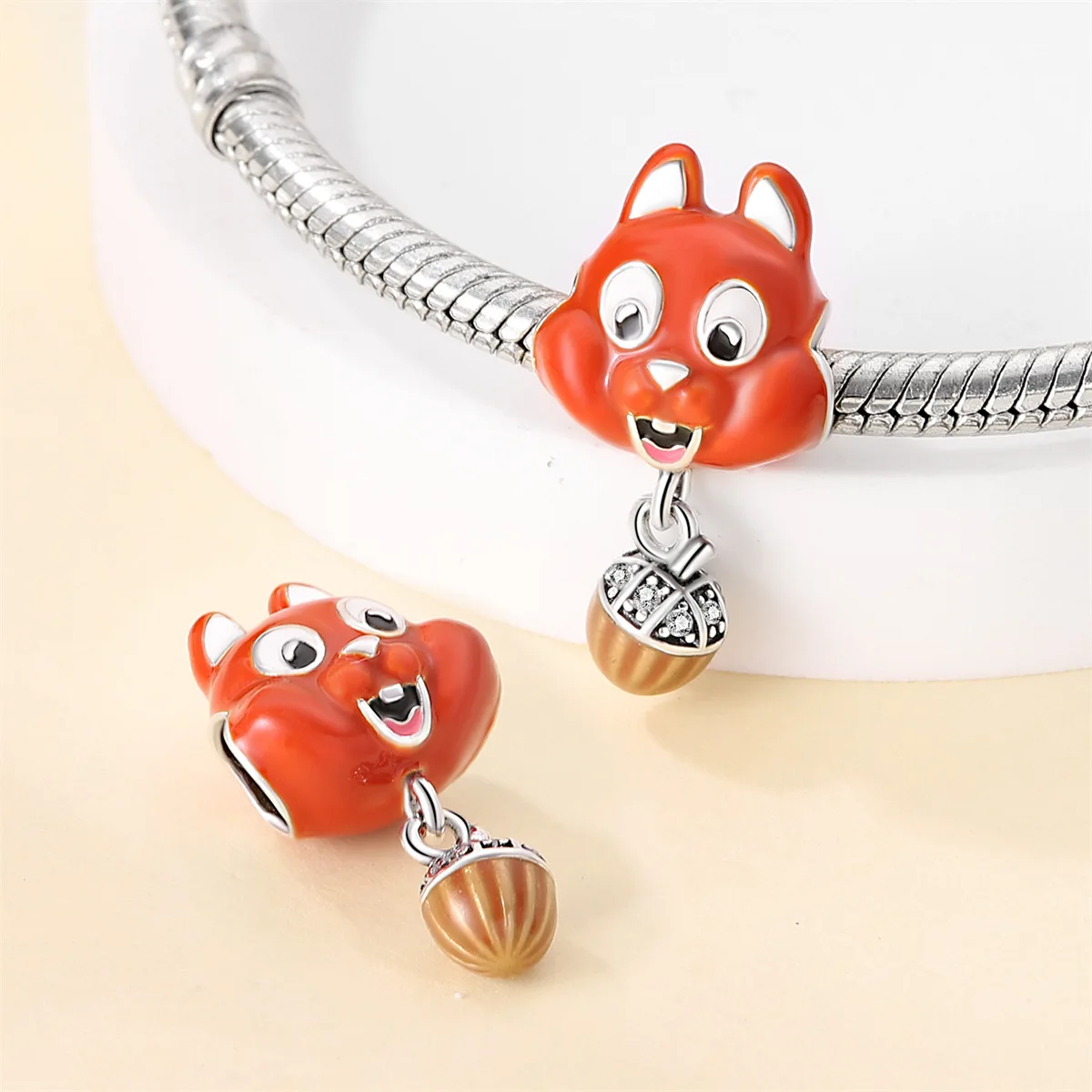 Original Charms Silver Plated Beads Fit Bracelets Bag Charms Diy Women Gift Accessory Squirrel Fox Acorn Maple Crystal Pendant view 2