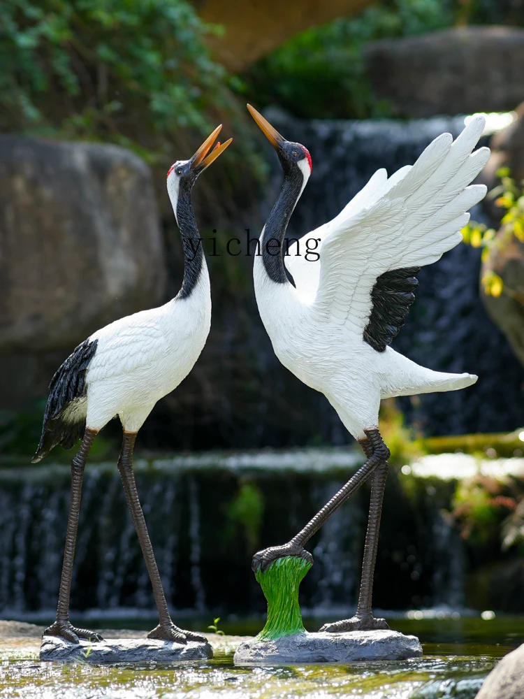 Tqh Simulation Crane Sculpture Fiberglass Egret Garden Sales Office Landscape Decoration Red-Crowned Crane Model