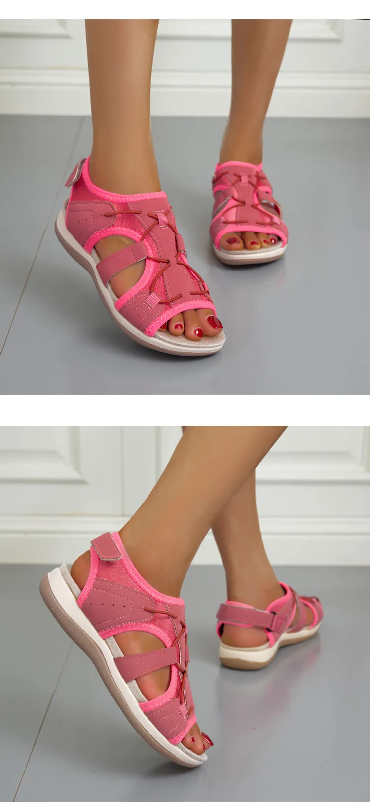 Damen Sandalen Sommer neue runde Kopf atmungsaktive lässige Sandalen große flache Strands andalen Frauen Zapatos de Mujer – Detail 11