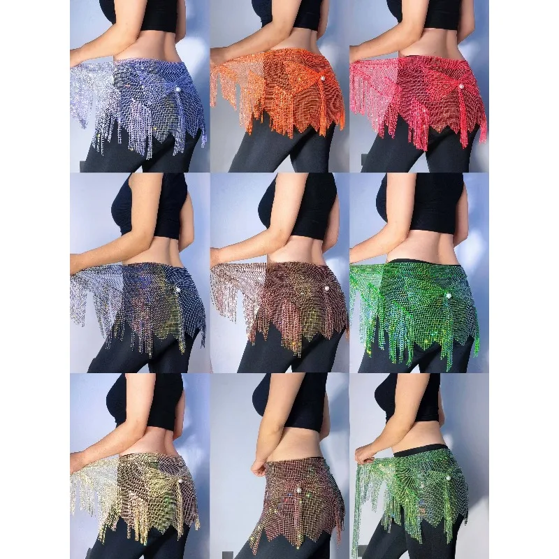 

customized Belly Dance Waist Chain Tassel Shining Mesh Diamond Hip Scarf bellydance wear