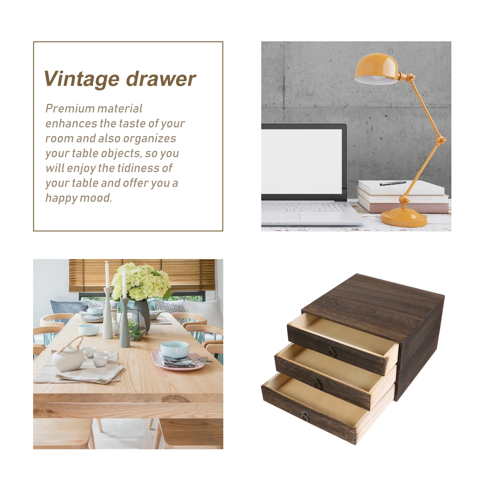 Solid Wood Table Drawer Stationery Container Storage Box Rustic Shelf Cabinet Printer Stand Desktop Counter