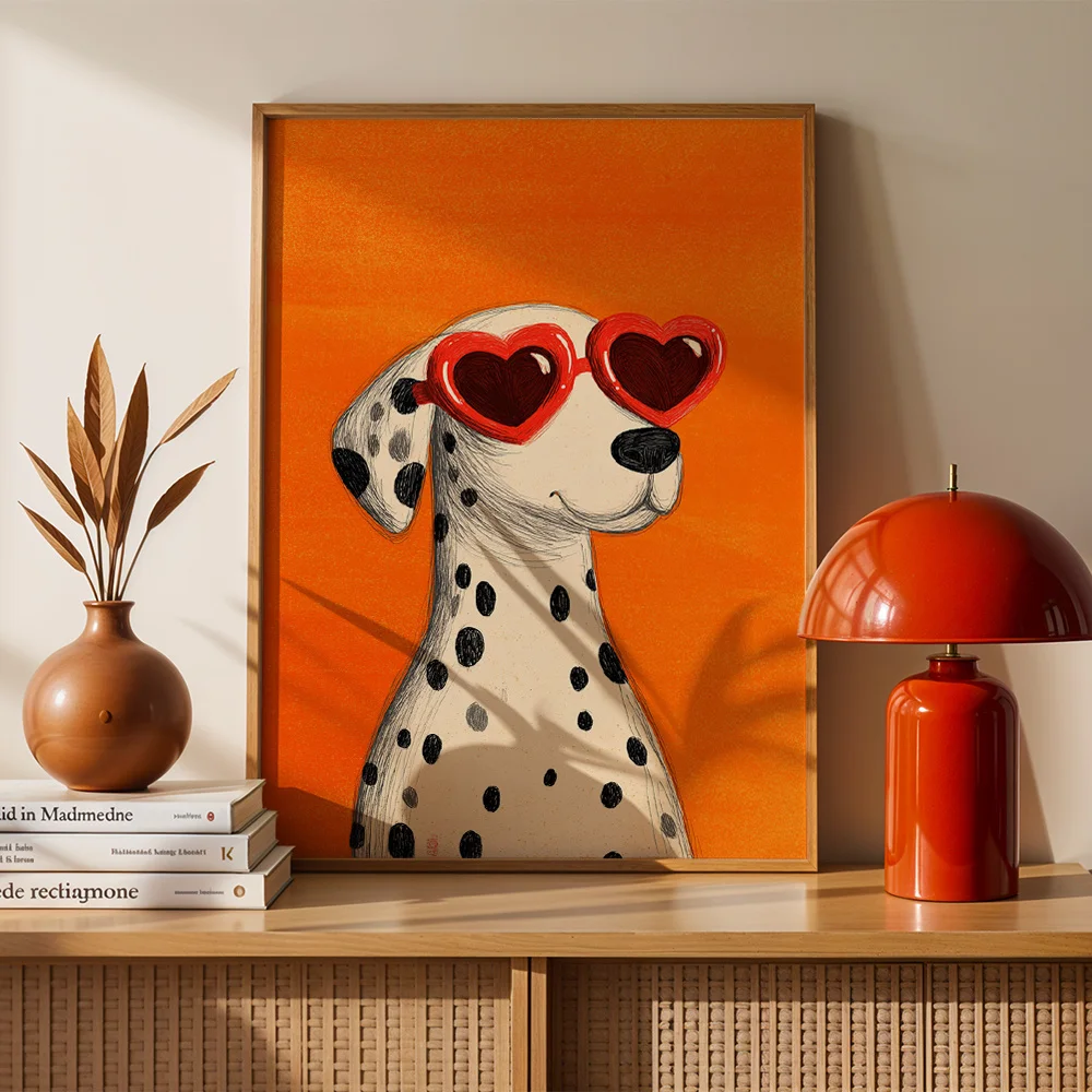 Minimalist Abstract Dalmatian With Heart Sunglasses Canvas Wall Art,Wall Decor For Living Room Bedroom,Cute Pet Aesthetic Creati