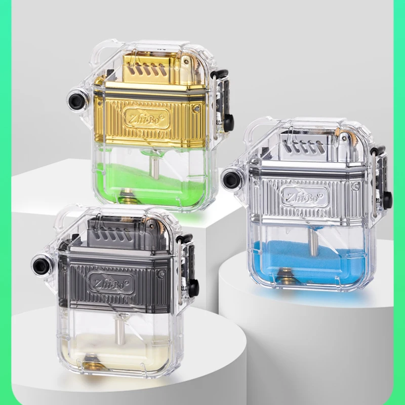 New Waterproof Kero Sene Lighter Personality Transparent Shell Fashion Kero Sene Grinding Wheel Lighter Creative Gift for Men
