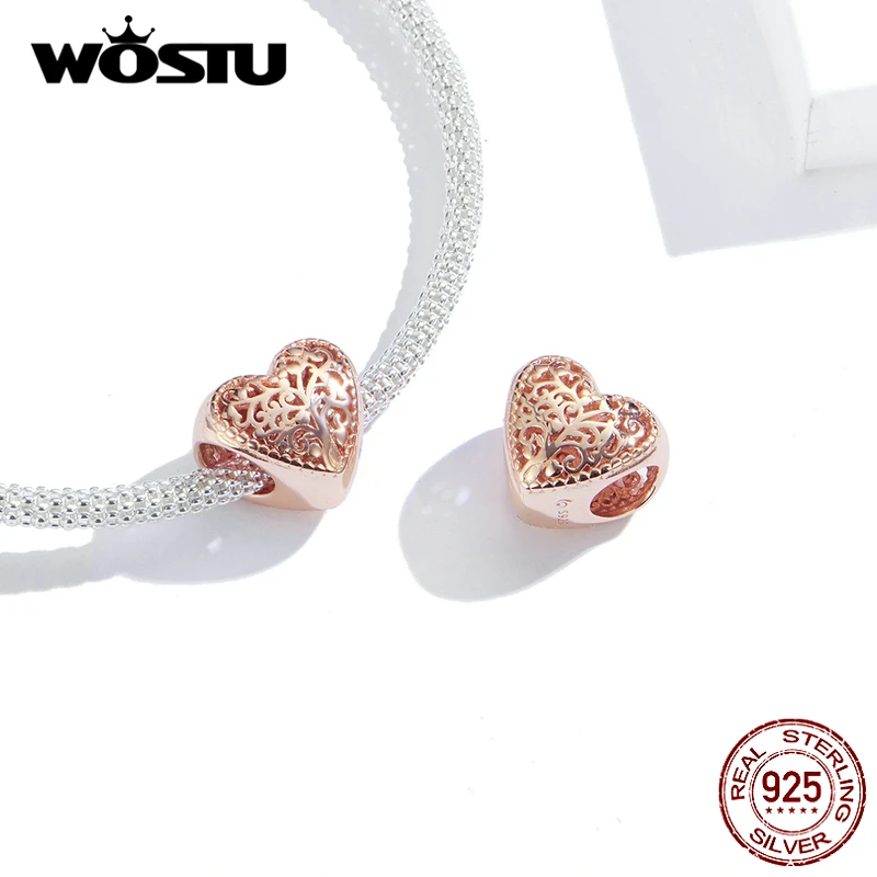 Wostu Hot Sale Charms 925 Sterling Silver Gold Color Rose Flower Ladybug Making Original Beads Silver 925 Jewelry Gift