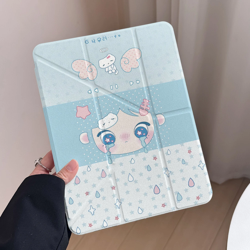 Ins Cute Angel Baby Blue Star Tablet Case For iPad Pro 11 12.9 13 A16 M2 M4 M3 M5 Shell 5/6/7/8/9/10/11th Mini Air 3 4 5 6 Cover