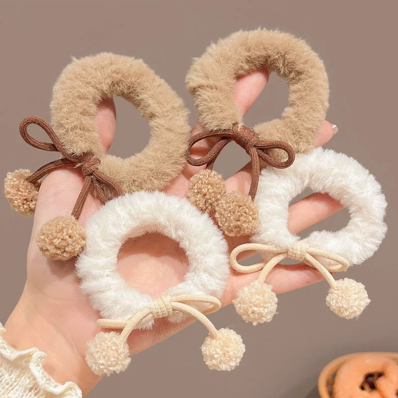 

High Elasticity Plush Bowknot Hair Ties for Kids Girls Simple Basic Solid Colors High Ponytail Headbands Fashionable Headwear