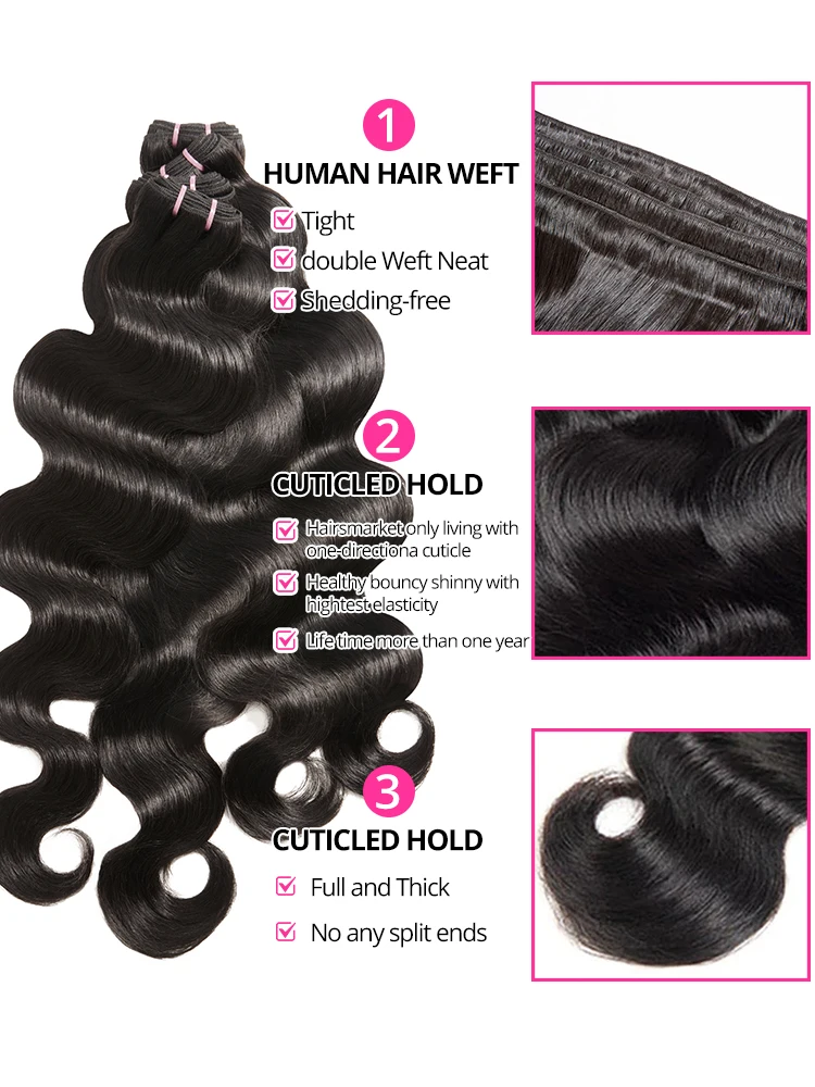 Onda do corpo pacotes de cabelo humano brasileiro virgem extensões de onda do corpo solto não processado feixes de cabelo humano ondulado natural preto