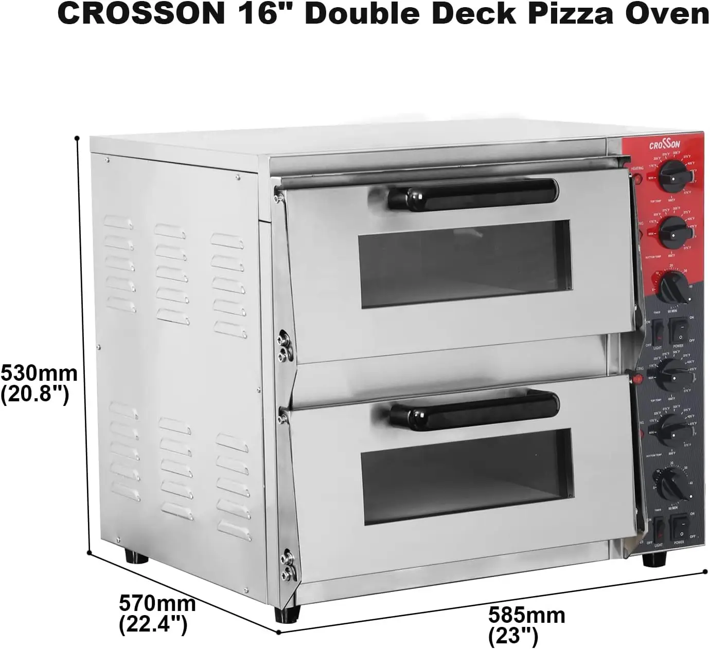 Horno eléctrico de Pizza de doble cubierta, horno comercial de 16 pulgadas con encimera y piedra para pizza, multiusos para interiores, ove