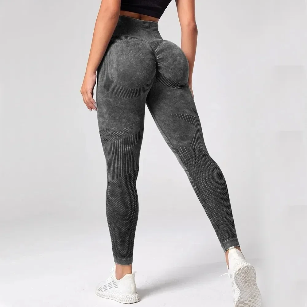 2024 Women Leggings Washing Yoga pants Bubble Butt Push Up Fitness Legging High Waist Scrunch Tight Gym Seamless Legging ﻿