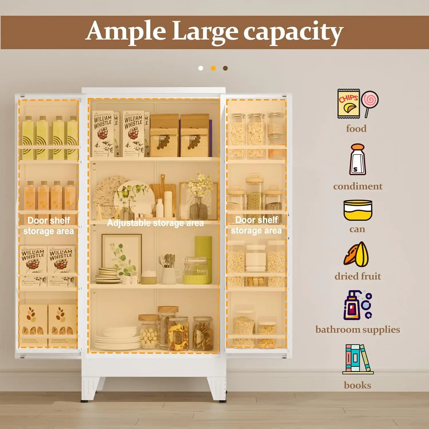 [Oferta de tempo limitado, folga! ] Armário de despensa de cozinha de metal de 51", armários de armazenamento com 2 portas e 3 prateleiras ajustáveis, branco F