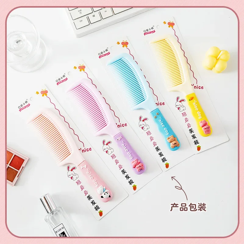 Cute Cartoon Baby Hair Brush Milk Tea Color Comb Kawaii Bear Bunny Soft Handle Resin Comb for Little Girl Hair Accessories