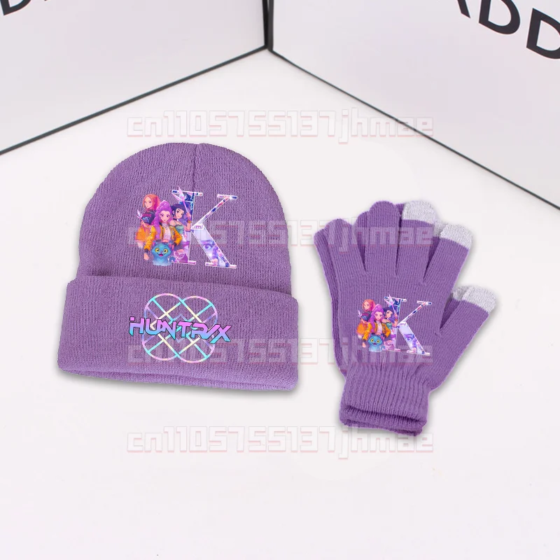 

2PCS Kpop Demon Hunters Knitted Hat and Gloves Set Anime Cosplay Letters A-Z Printed Winter Accessories for Kids Christmas Gift