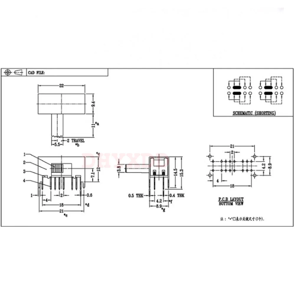 1 ks 16 špendlík 3 poloha tělesa 4P3T panel PCB namontovat vodorovný diapozitiv spínač SK-43D03 ovládat výškou 5mm 8mm audio zesilovač spínač