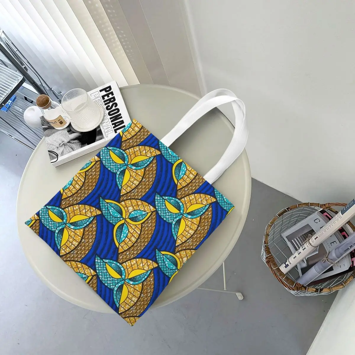 African Ankara Wax Print Shopping Bags Canvas The Tote Bag Folding for Girls Shoulder Tote Travel Handbag