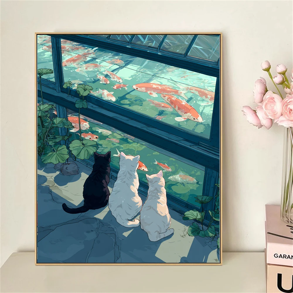 Paint by Numbers For Adult Kit Three Fat Cats DIY Dropshipping acrylic Oil Painting Canvas by Number Home Decor