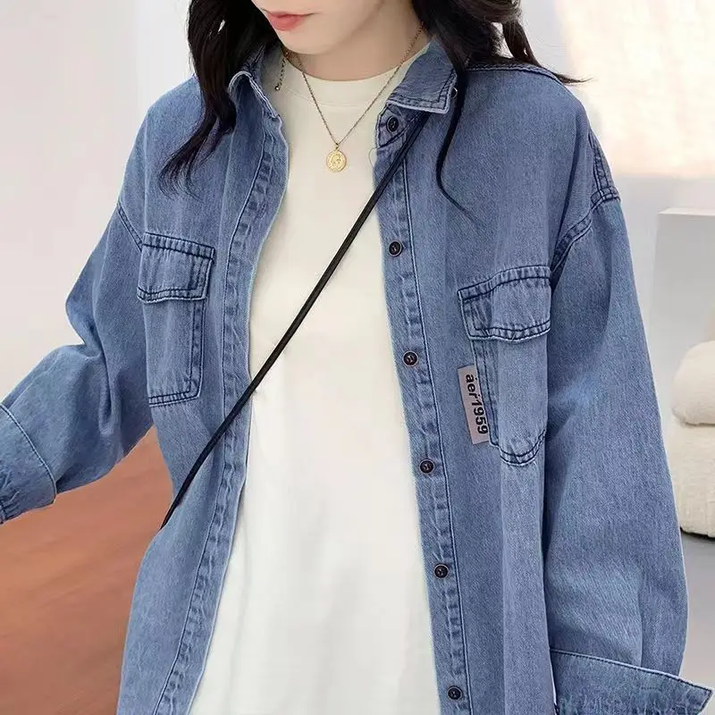 spring autumn Turn-down Collar fashion Long Sleeve shirt women Solid color High street Button Cardigan elegant mid-length tops