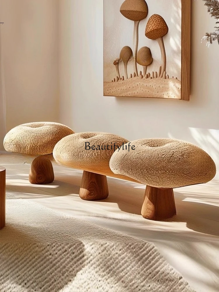 

03.Medieval style creative mushroom home solid wood decoration cloakroom leisure stool
