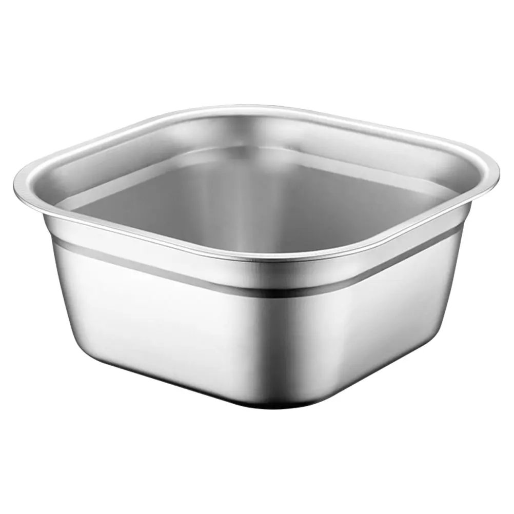 

Stainless Steel Square Basin 26cm Thick Metal Veg Washing Flat Bottom Kitchen Bowls Large Capacity Stackable Practical Home Use