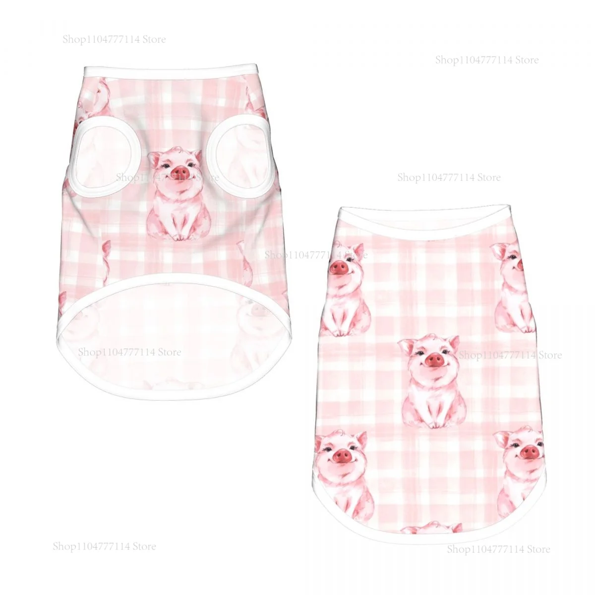 Ropa de verano para perros y gatos, chalecos transpirables para perros, chaleco para cachorros y gatos, Chihuahua, lindo cerdo rosa en fondo a cuadros, camisas deportivas Pug