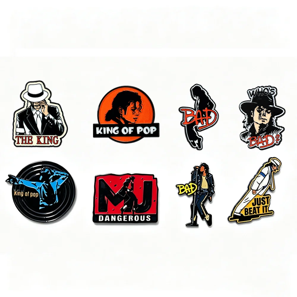 8-teiliges Michael Jackson MJ Emaille-Pin-Broschen-Set, King of Pop BAD Dangerous Beat It Klassische Album-Anstecknadeln Rucksack-Dekoration – Detail 1