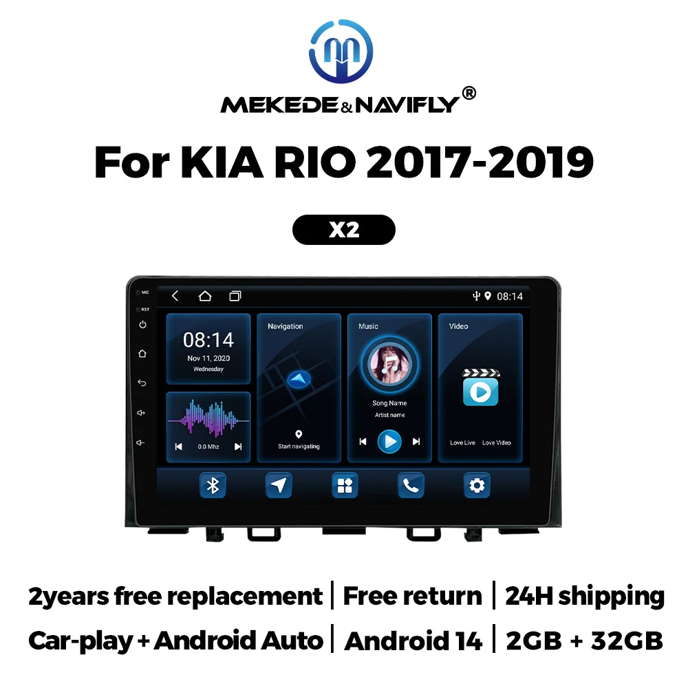 

1 Din Android 14 Автомобильный радиоприемник Carplay для KIA RIO 2017 2018 2019 WIFI Android-автоматическая навигация GPS Мультимедийный плеер Стерео
