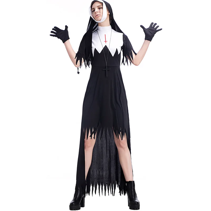 Halloween Day of the Dead Bloody Demon Preacher Priest Nun Cross Masquerade Role Play Costume