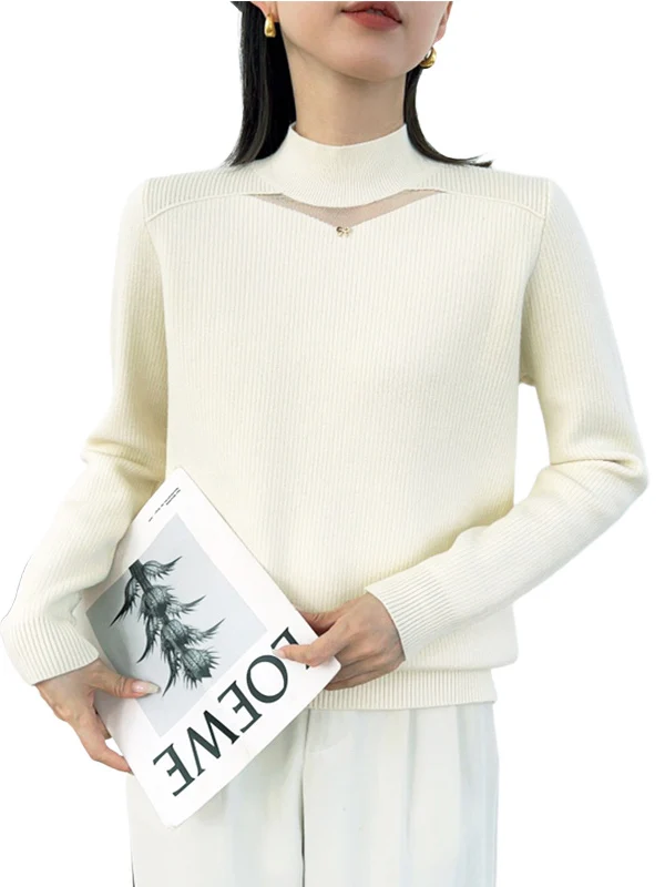 سترة نسائية منسوجة من الدانتيل مبطنة Fce بياقة عالية ملابس داخلية حرارية لخريف وشتاء 2025 سترة جديدة فضفاضة محبوكة... #2