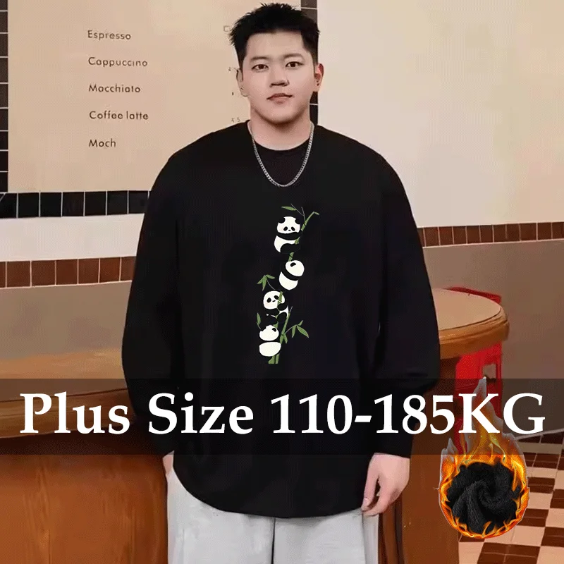 Herren-Sweatshirt mit Fleece-Futter in Übergröße, lockere Passform, 110–185 kg, lässiges Rundhals-Top, Herbst-Winter-Baumwollpullover, männliche Kleidung