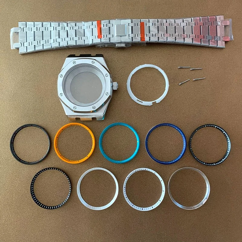 

41mm High Quality 316L Stainless Steel Silver+Ring Sapphire Glass Watch Case Fit NH35/NH36 Automatic Movement Watch Accessories