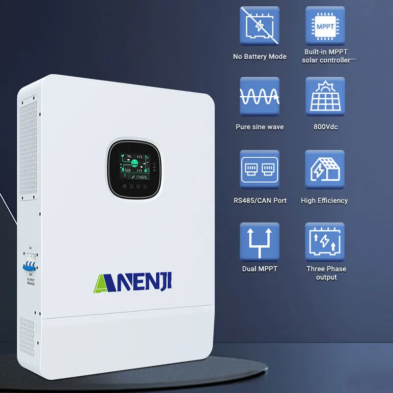 ANENJI 12KW 48V 3-Phase Off-Grid Solar Inverter Built-in 2 MPPT 260A Charger Controller Parallel Function Max Parallel 6 units