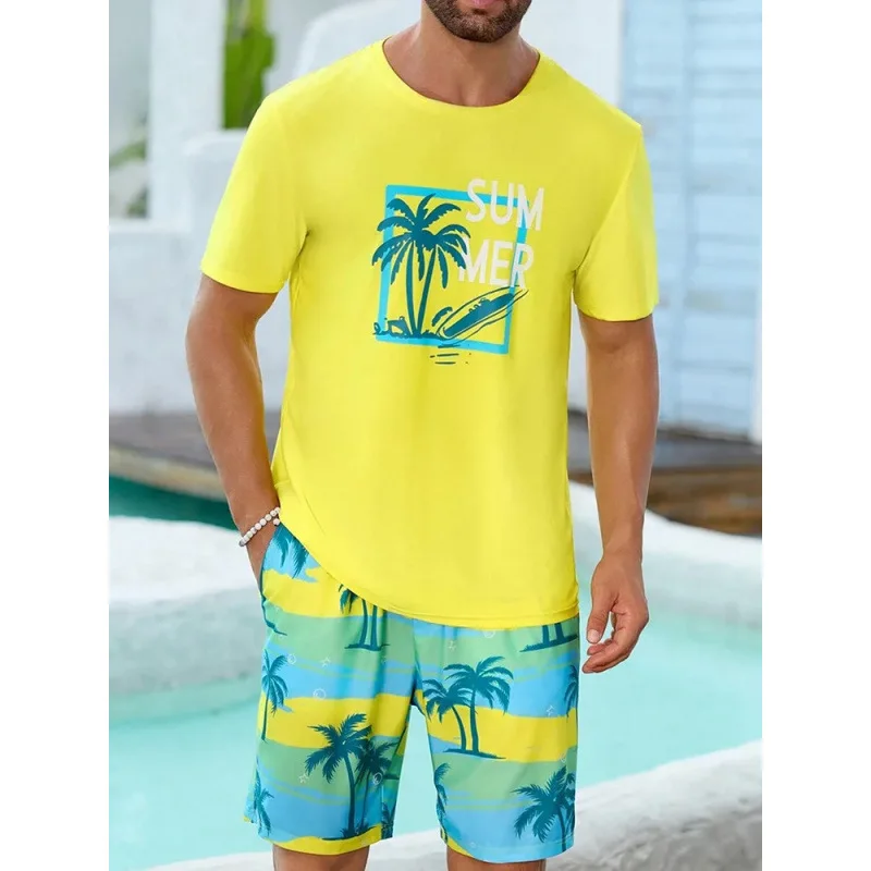 

Hawaiian Set European And American Trendy Beach Short Sleeved Shirt Men S Dopamine Beach Casual Shorts Set Soft And Comfortable